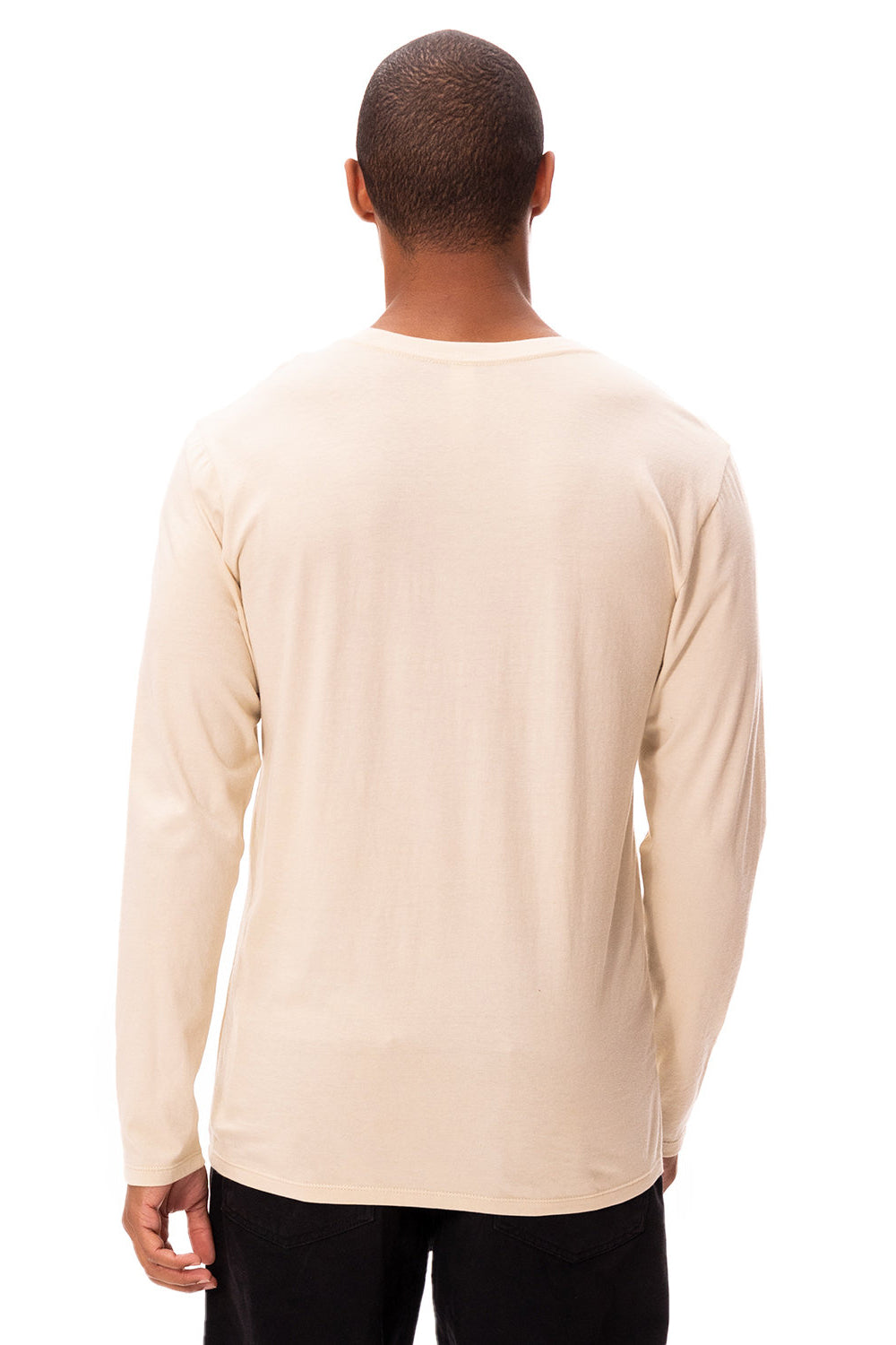 Threadfast Apparel 180LS Mens Ultimate Long Sleeve Crewneck T-Shirt Sand Model Back