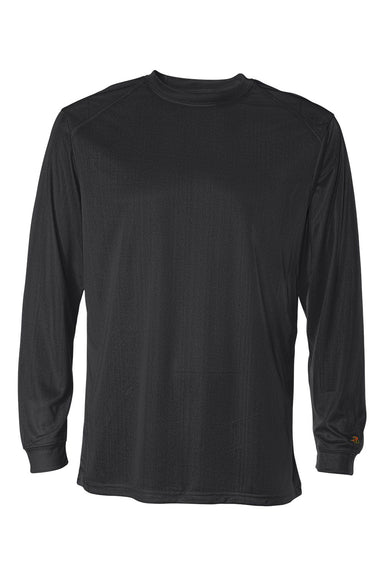 Badger 4104 Mens B-Core Moisture Wicking Long Sleeve Crewneck T-Shirt Black Flat Front
