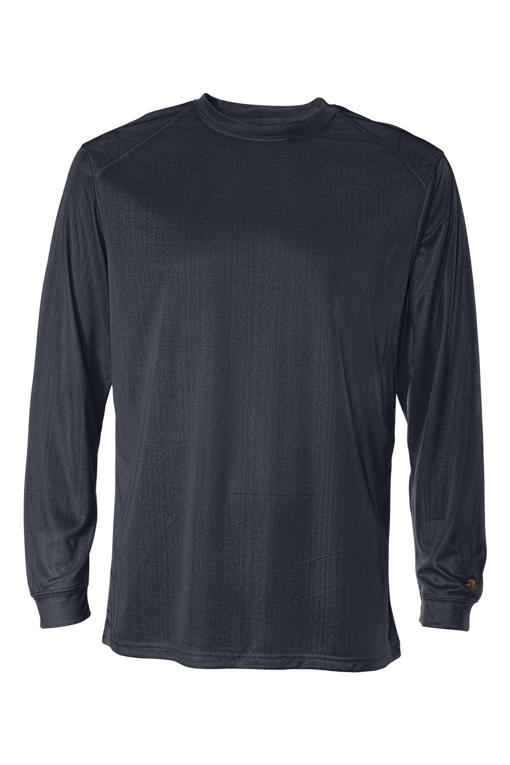 Badger 4104 Mens B-Core Moisture Wicking Long Sleeve Crewneck T-Shirt Navy Blue Flat Front