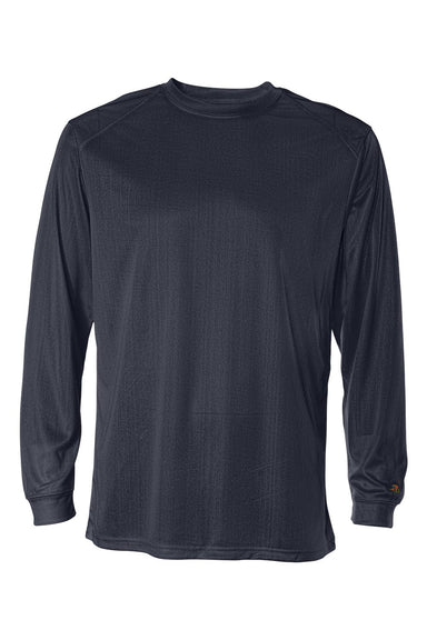 Badger 4104 Mens B-Core Moisture Wicking Long Sleeve Crewneck T-Shirt Navy Blue Flat Front