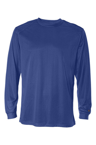 Badger 4104 Mens B-Core Moisture Wicking Long Sleeve Crewneck T-Shirt Royal Blue Flat Front