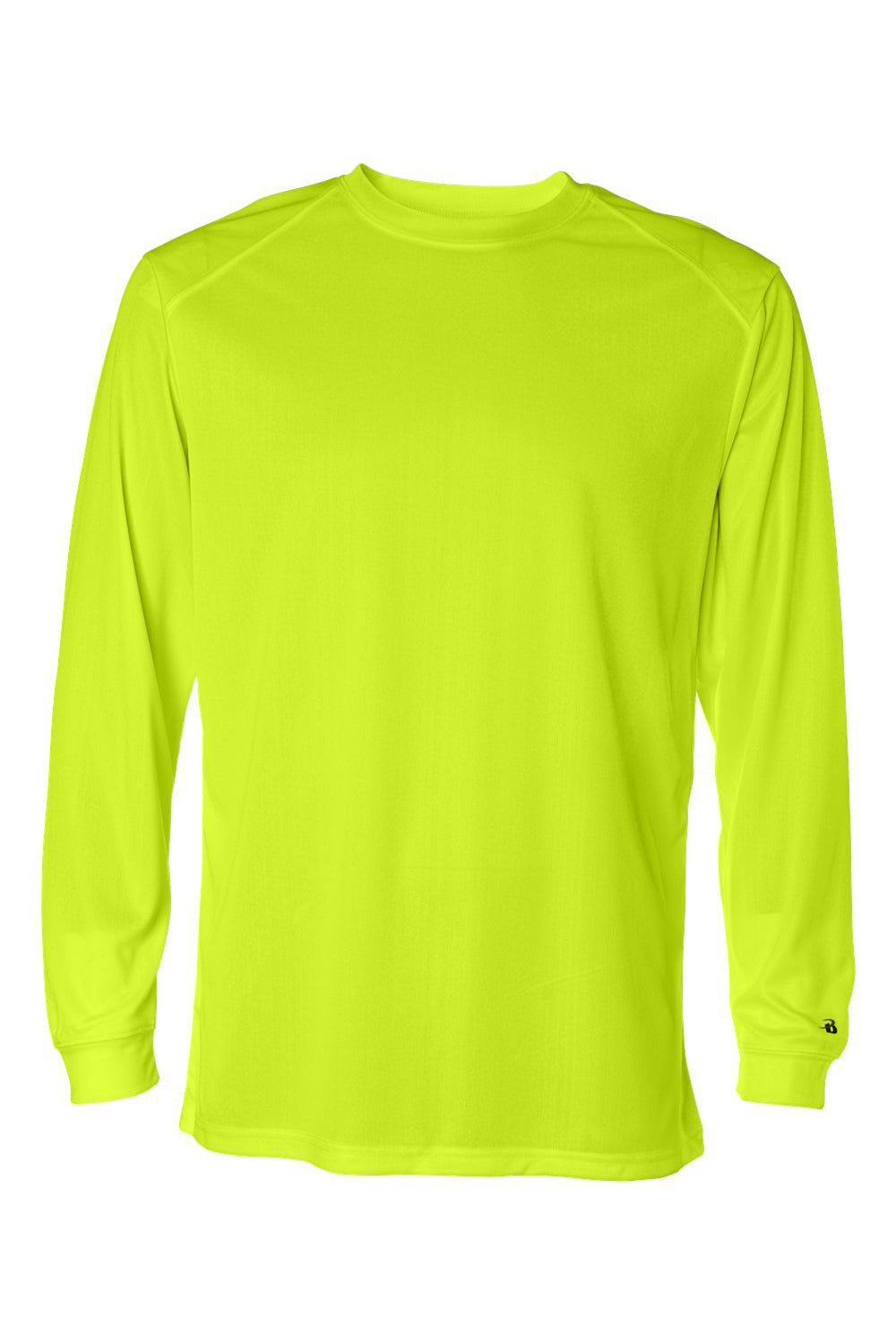 Badger 4104 Mens B-Core Moisture Wicking Long Sleeve Crewneck T-Shirt Safety Yellow Flat Back