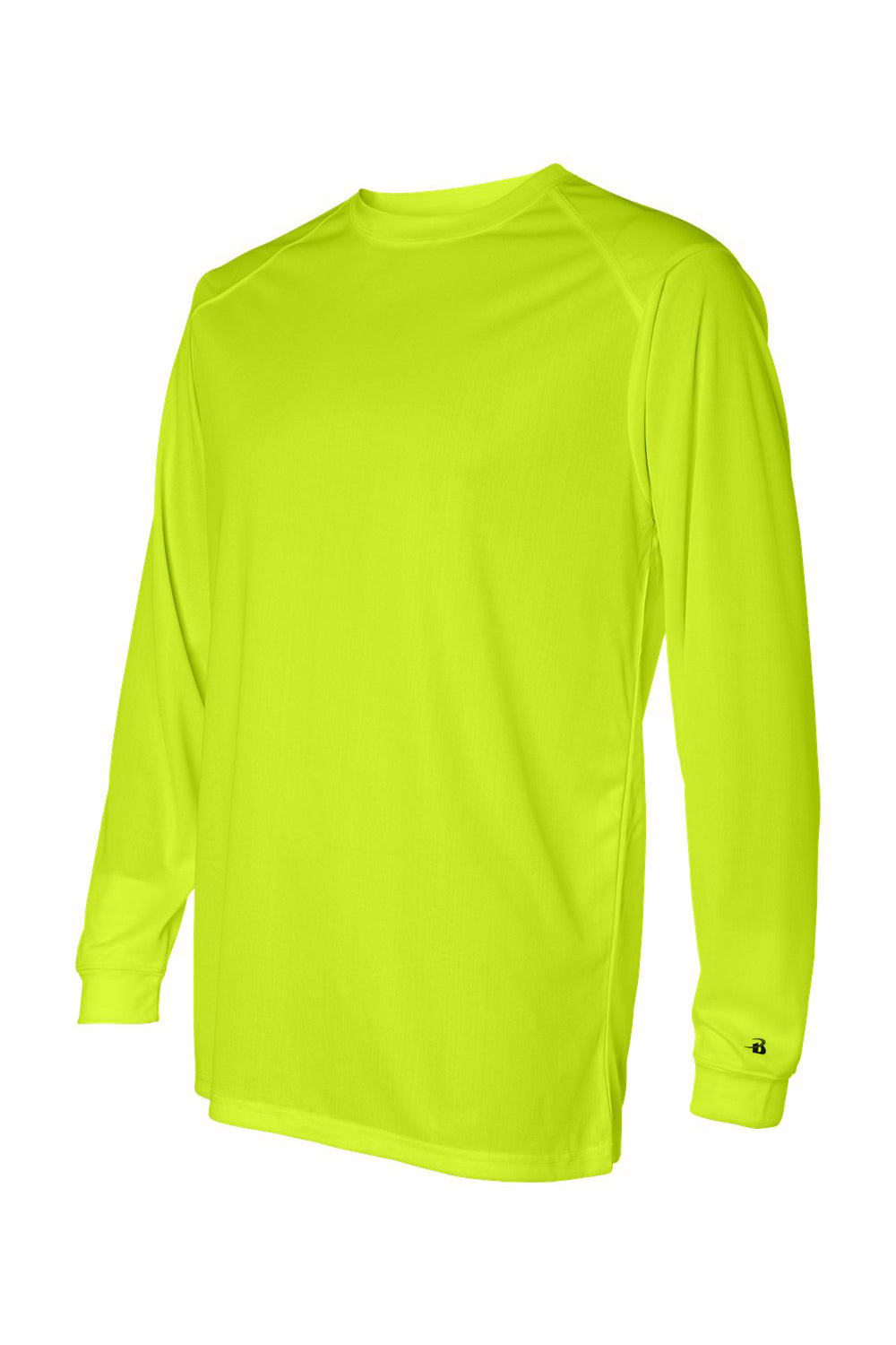 Badger 4104 Mens B-Core Moisture Wicking Long Sleeve Crewneck T-Shirt Safety Yellow Flat Front