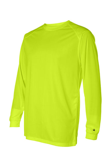 Badger 4104 Mens B-Core Moisture Wicking Long Sleeve Crewneck T-Shirt Safety Yellow Flat Front