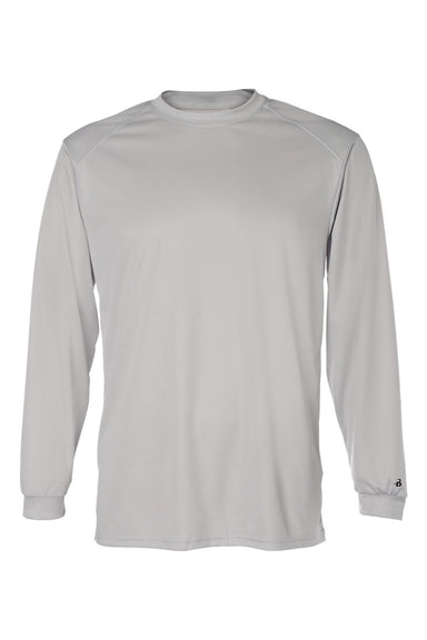 Badger 4104 Mens B-Core Moisture Wicking Long Sleeve Crewneck T-Shirt Silver Grey Flat Front