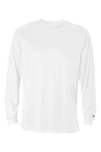 Badger 4104 Mens B-Core Moisture Wicking Long Sleeve Crewneck T-Shirt White Flat Front