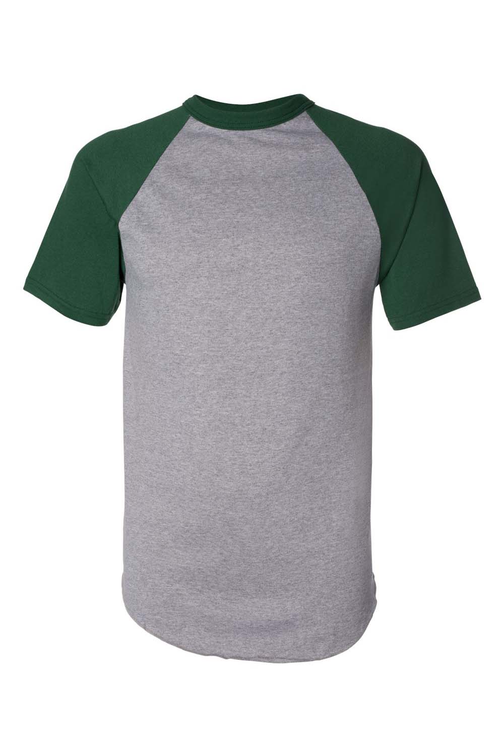 Augusta Sportswear 423 Mens Short Sleeve Crewneck T-Shirt Heather Grey/Dark Green Model Flat Front