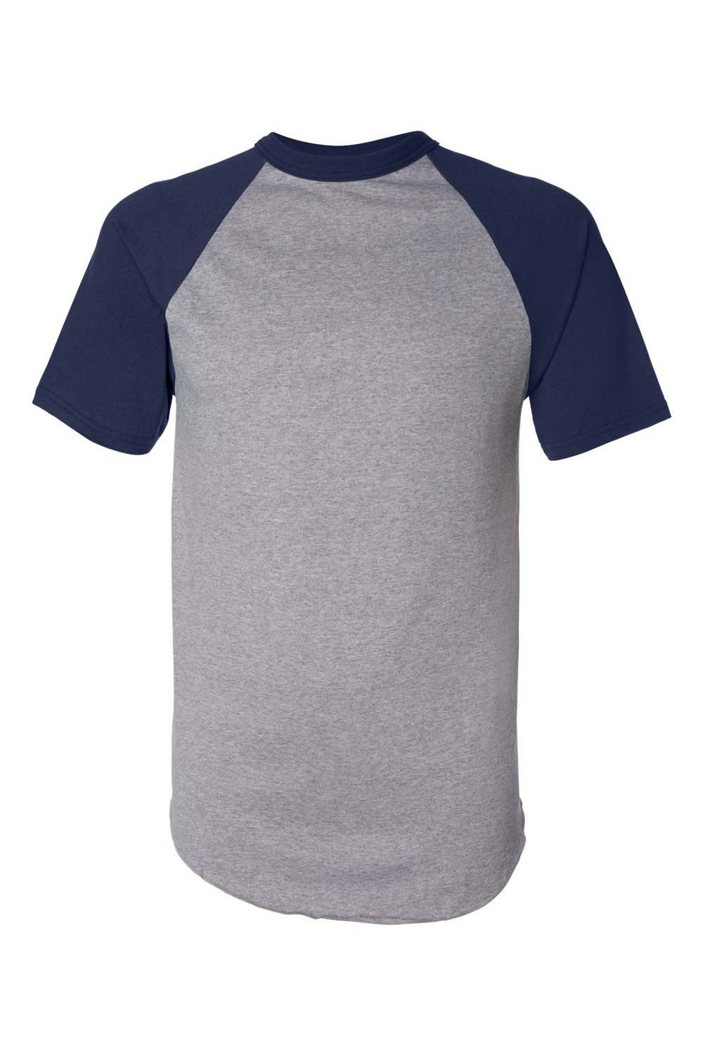 Augusta Sportswear 423 Mens Short Sleeve Crewneck T-Shirt Heather Grey/Navy Blue Model Flat Front