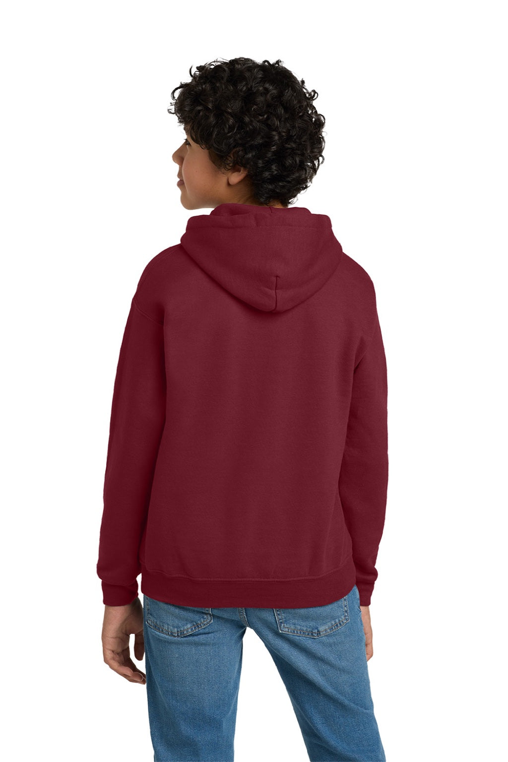 Gildan 18500B Youth Pill Resistant Hooded Sweatshirt Hoodie w/ Pouch Pocket Cardinal Red Model Back
