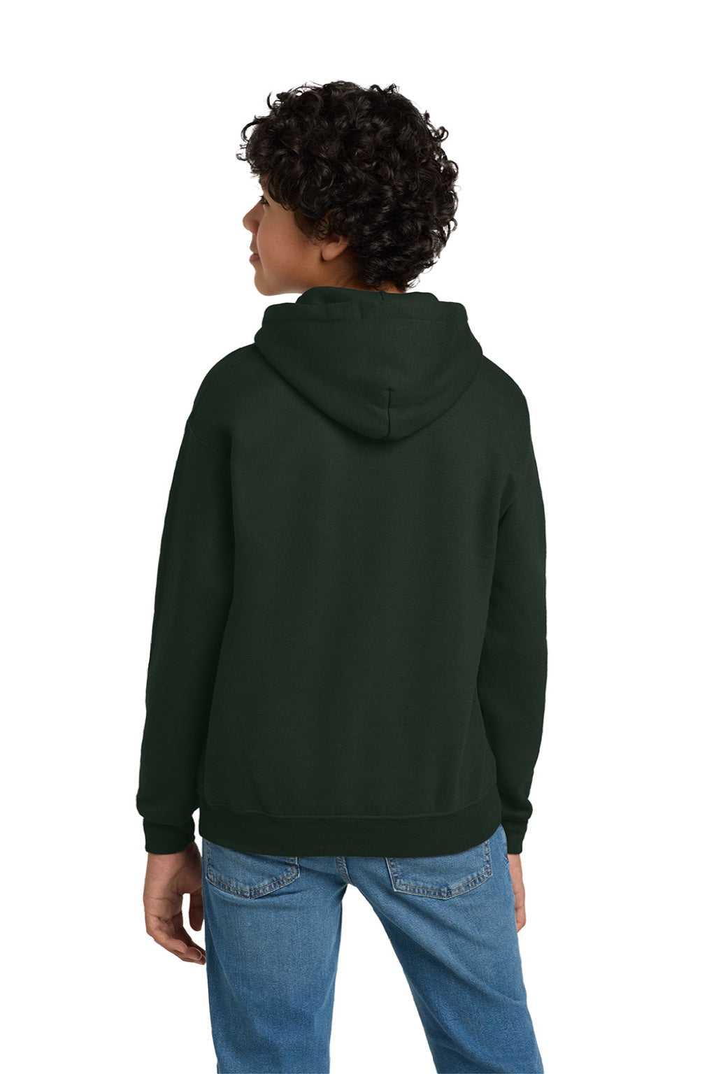 Gildan 18500B Youth Pill Resistant Hooded Sweatshirt Hoodie w/ Pouch Pocket Forest Green Model Back