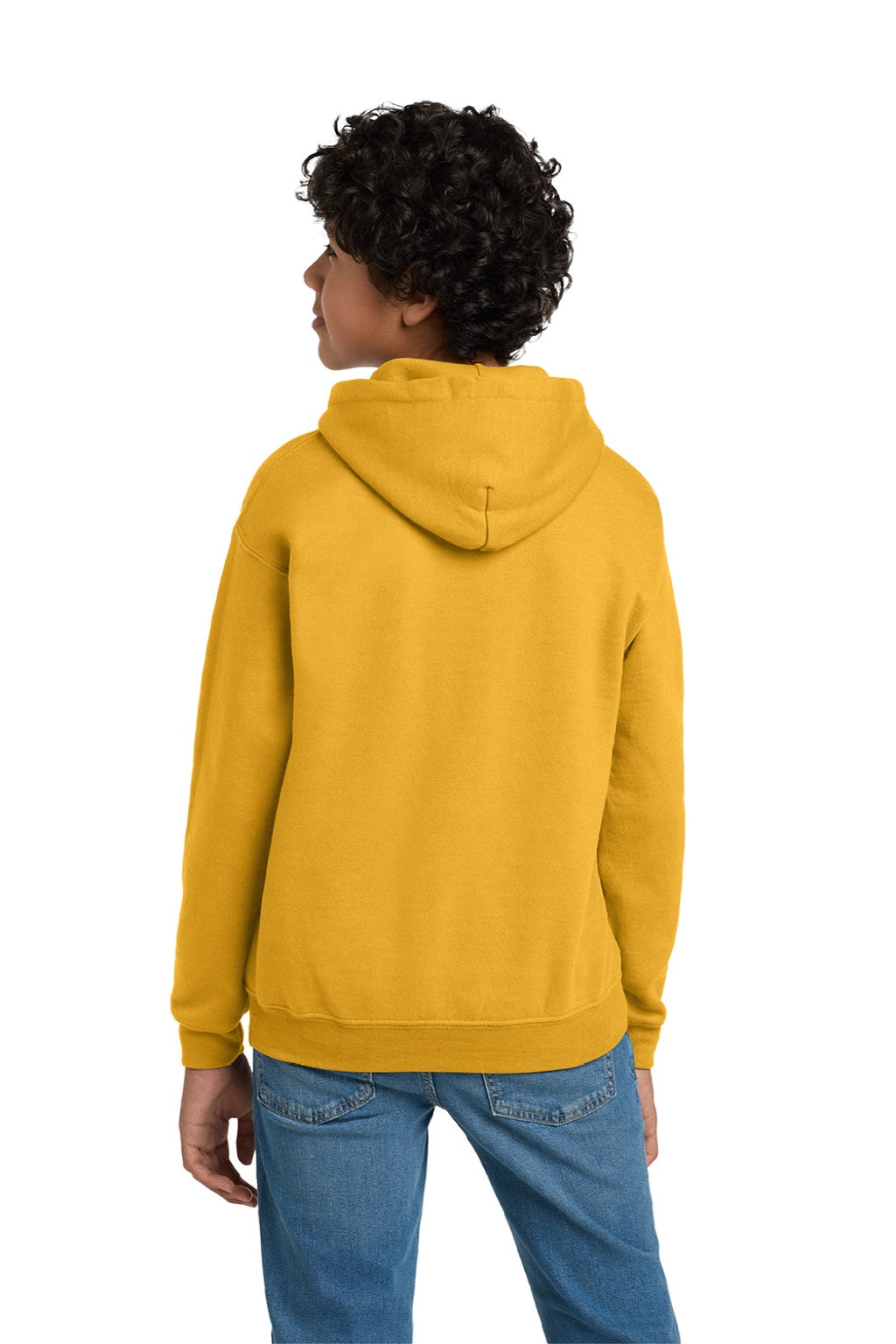 Gildan 18500B Youth Pill Resistant Hooded Sweatshirt Hoodie w/ Pouch Pocket Gold Model Back