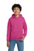 Gildan 18500B Youth Pill Resistant Hooded Sweatshirt Hoodie w/ Pouch Pocket Heliconia Pink Model Front