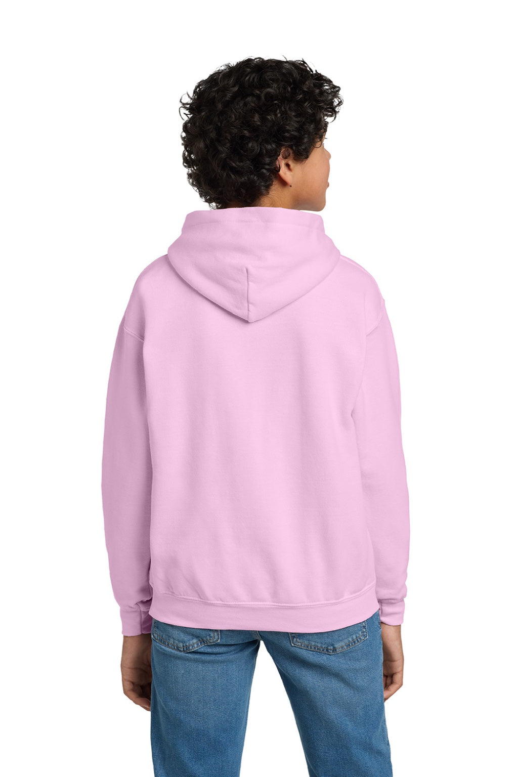 Gildan 18500B Youth Pill Resistant Hooded Sweatshirt Hoodie w/ Pouch Pocket Light Pink Model Back