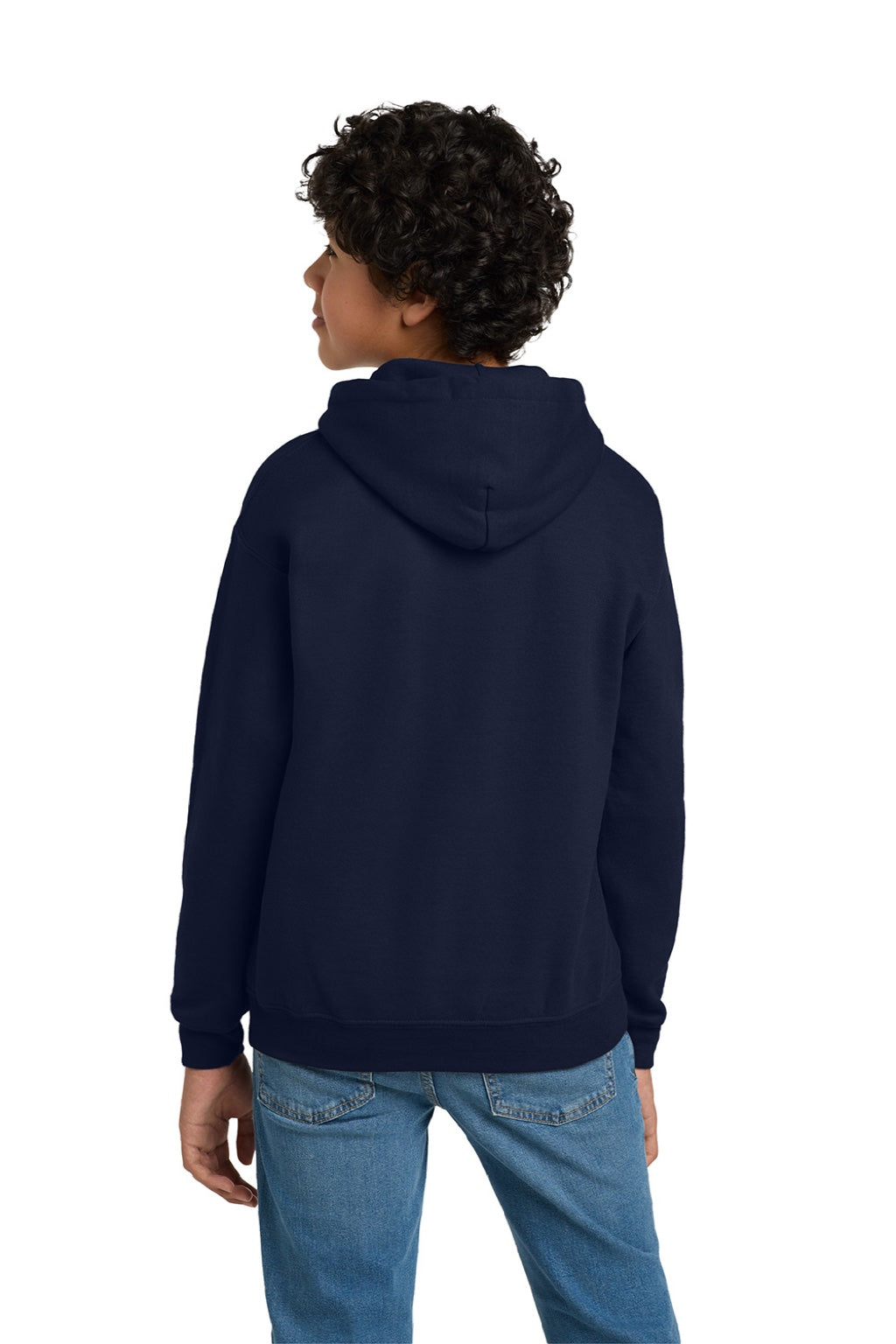 Gildan 18500B Youth Pill Resistant Hooded Sweatshirt Hoodie w/ Pouch Pocket Navy Blue Model Back