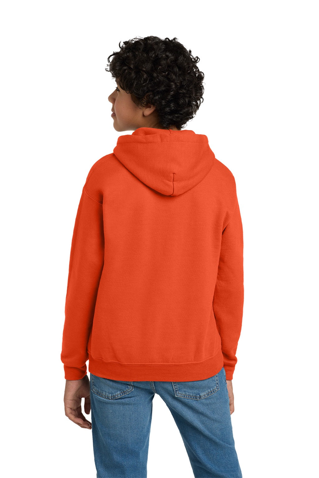 Gildan 18500B Youth Pill Resistant Hooded Sweatshirt Hoodie w/ Pouch Pocket Orange Model Back