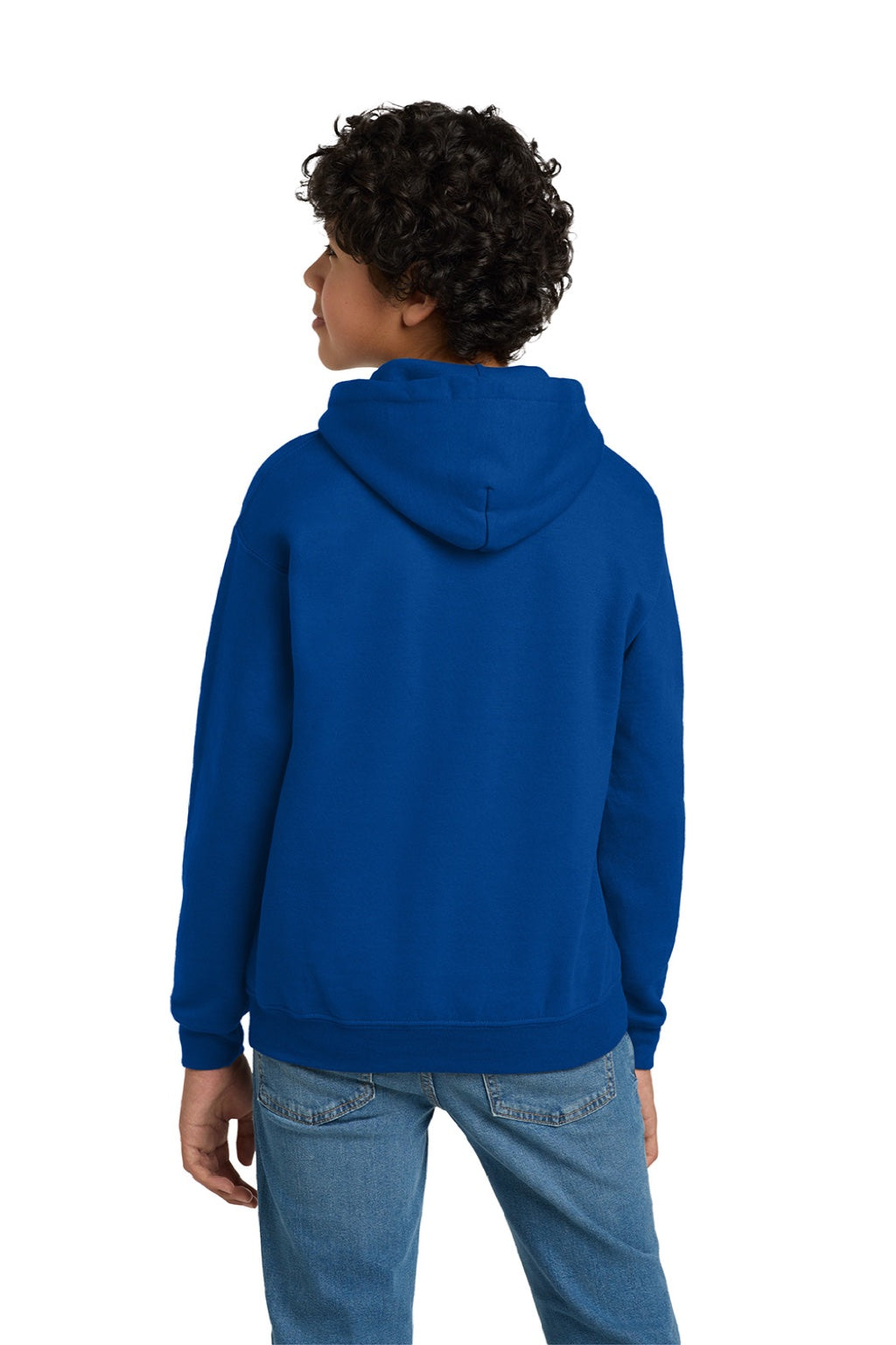 Gildan 18500B Youth Pill Resistant Hooded Sweatshirt Hoodie w/ Pouch Pocket Royal Blue Model Back