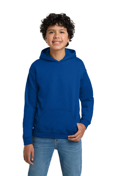 Gildan 18500B Youth Pill Resistant Hooded Sweatshirt Hoodie w/ Pouch Pocket Royal Blue Model Front