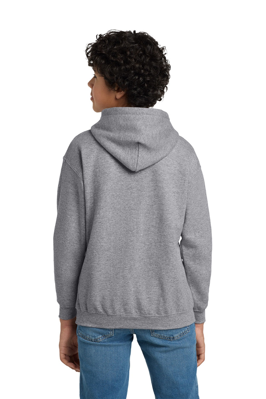 Gildan 18500B Youth Pill Resistant Hooded Sweatshirt Hoodie w/ Pouch Pocket Sport Grey Model Back