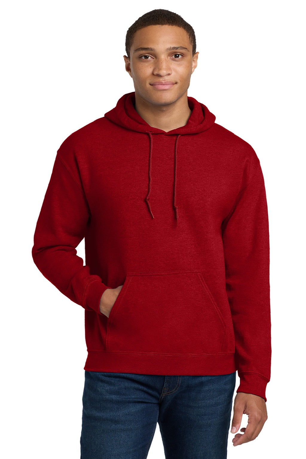 Gildan 18500 Mens Pill Resistant Hooded Sweatshirt Hoodie w/ Pouch Pocket Antique Cherry Red Model Front