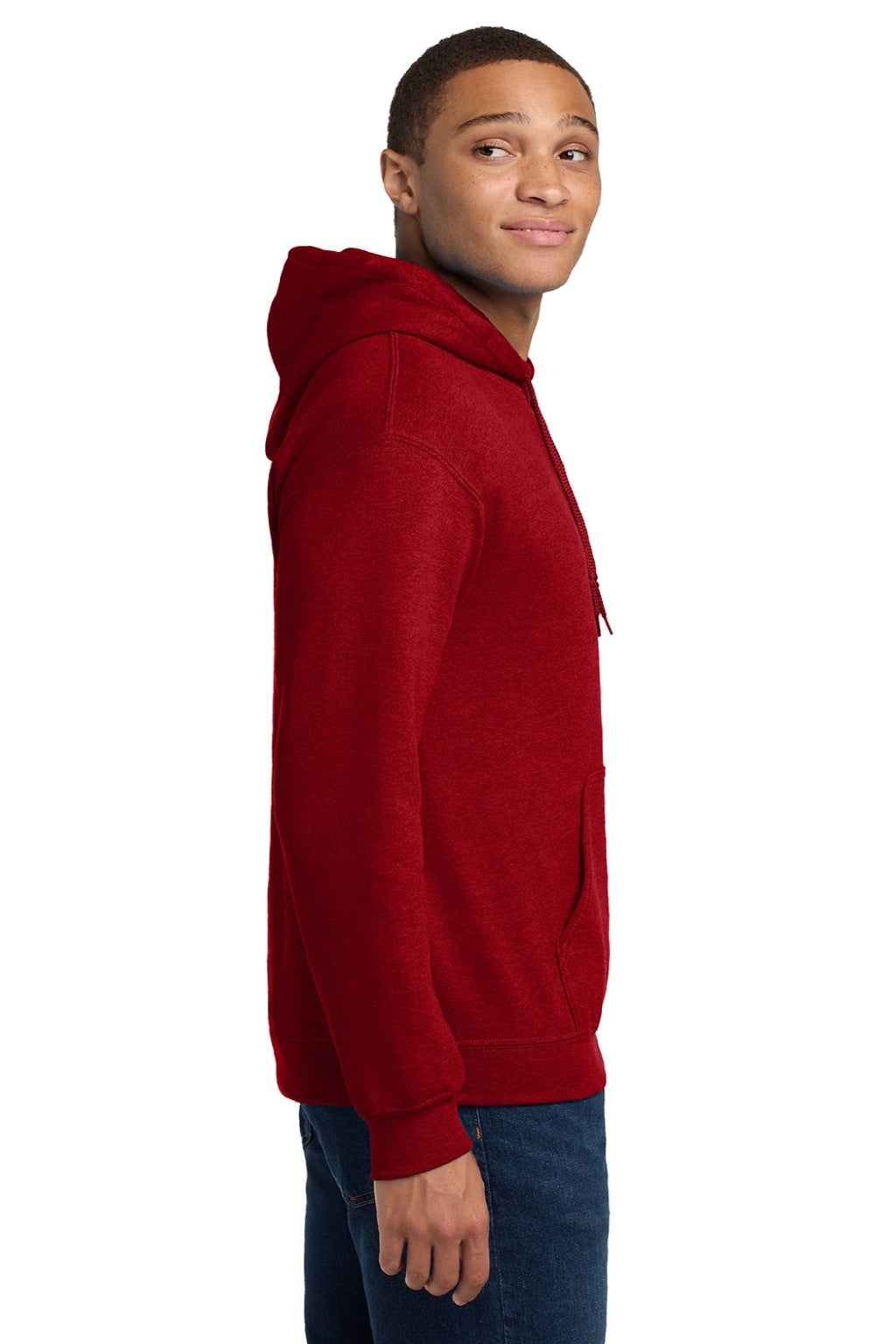 Gildan 18500 Mens Pill Resistant Hooded Sweatshirt Hoodie w/ Pouch Pocket Antique Cherry Red Model Side