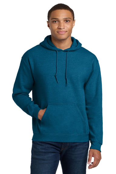 Gildan 18500 Mens Pill Resistant Hooded Sweatshirt Hoodie w/ Pouch Pocket Antique Sapphire Blue Model Front