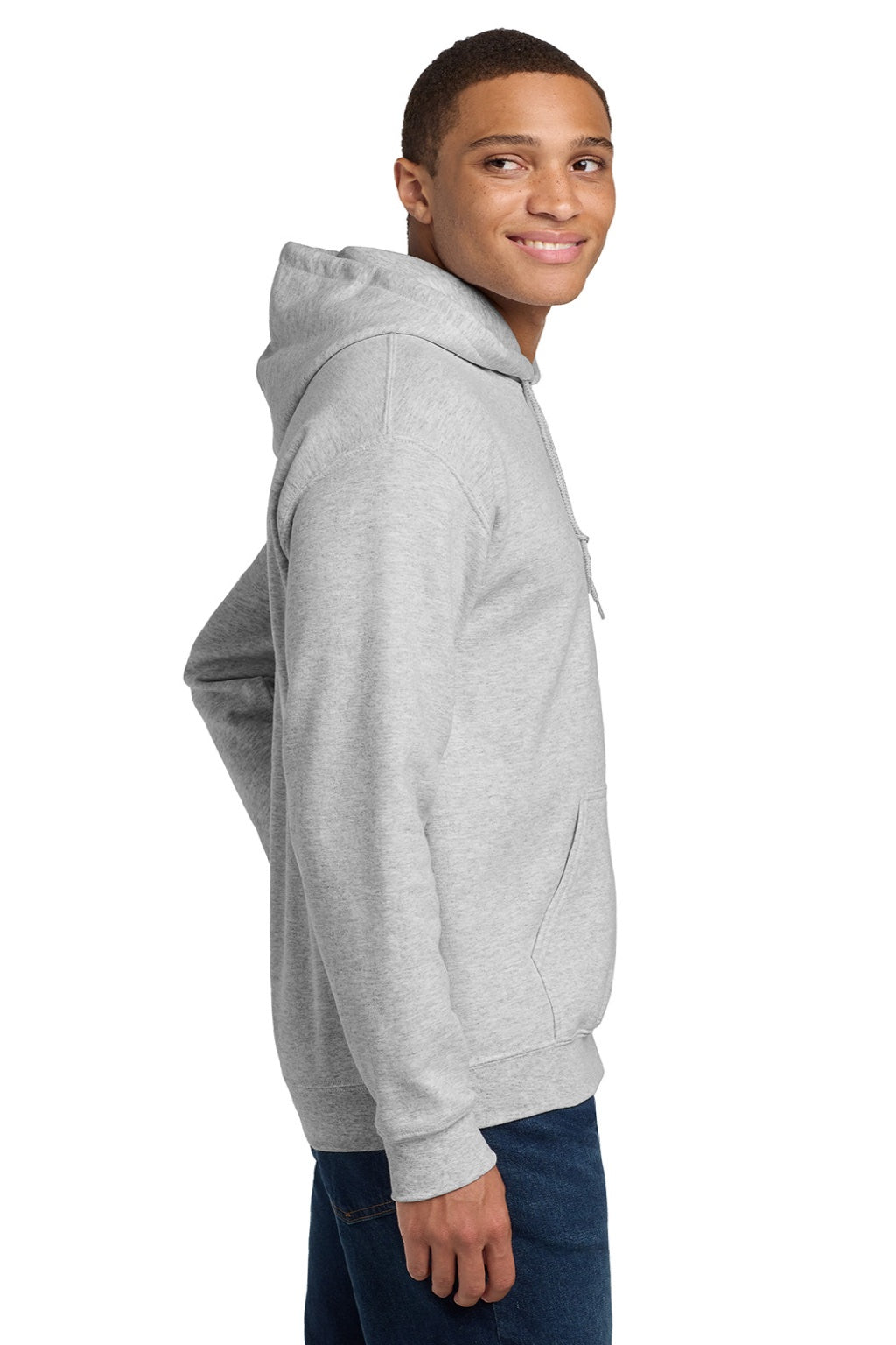 Gildan 18500 Mens Pill Resistant Hooded Sweatshirt Hoodie w/ Pouch Pocket Ash Grey Model Side