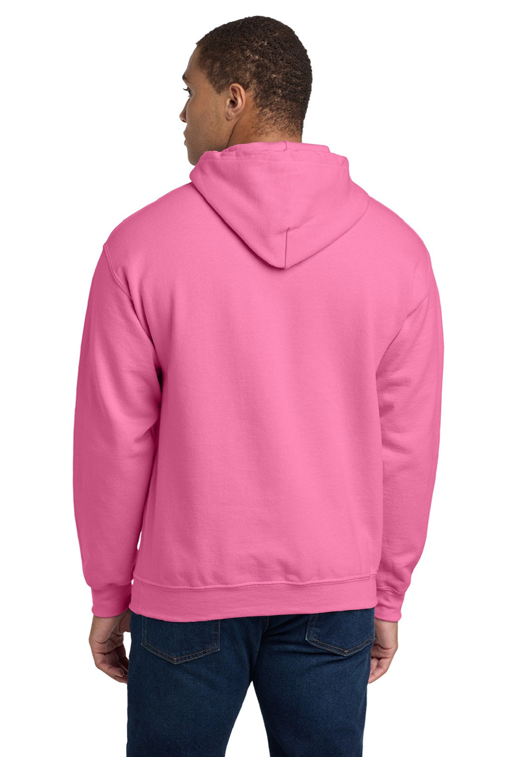 Gildan 18500 Mens Pill Resistant Hooded Sweatshirt Hoodie w/ Pouch Pocket Azalea Pink Model Back