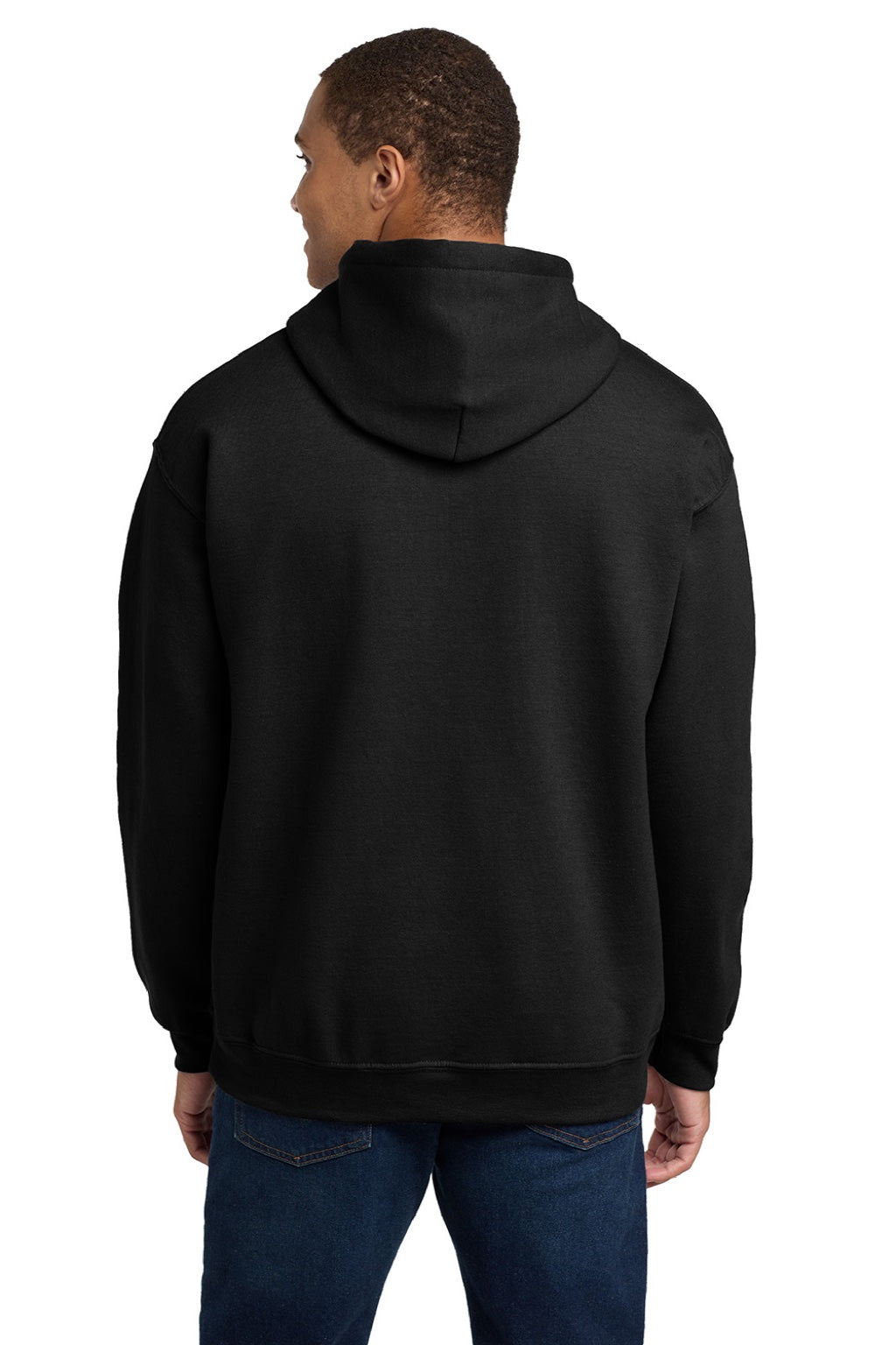 Gildan 18500 Mens Pill Resistant Hooded Sweatshirt Hoodie w/ Pouch Pocket Black Model Back