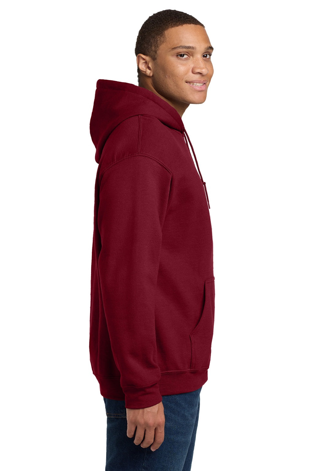 Gildan 18500 Mens Pill Resistant Hooded Sweatshirt Hoodie w/ Pouch Pocket Cardinal Red Model Side