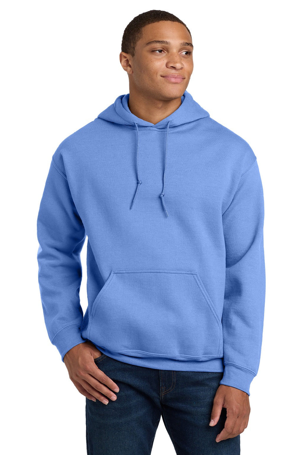 Gildan 18500 Mens Pill Resistant Hooded Sweatshirt Hoodie w/ Pouch Pocket Carolina Blue Model Front