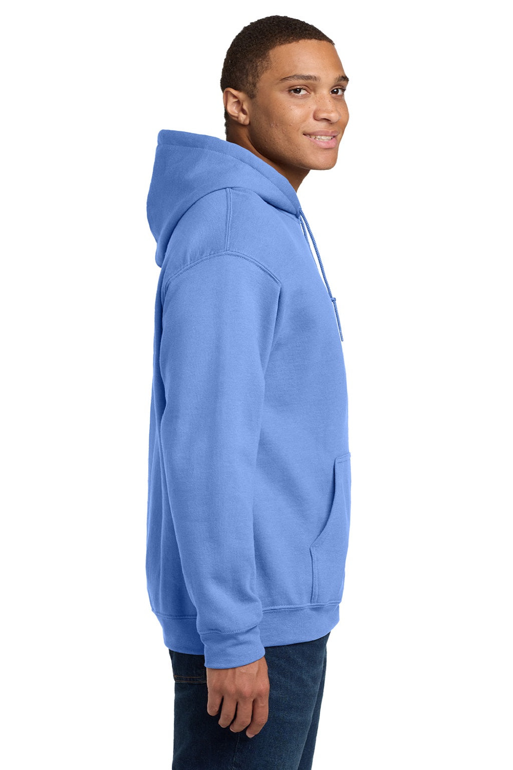 Gildan 18500 Mens Pill Resistant Hooded Sweatshirt Hoodie w/ Pouch Pocket Carolina Blue Model Side