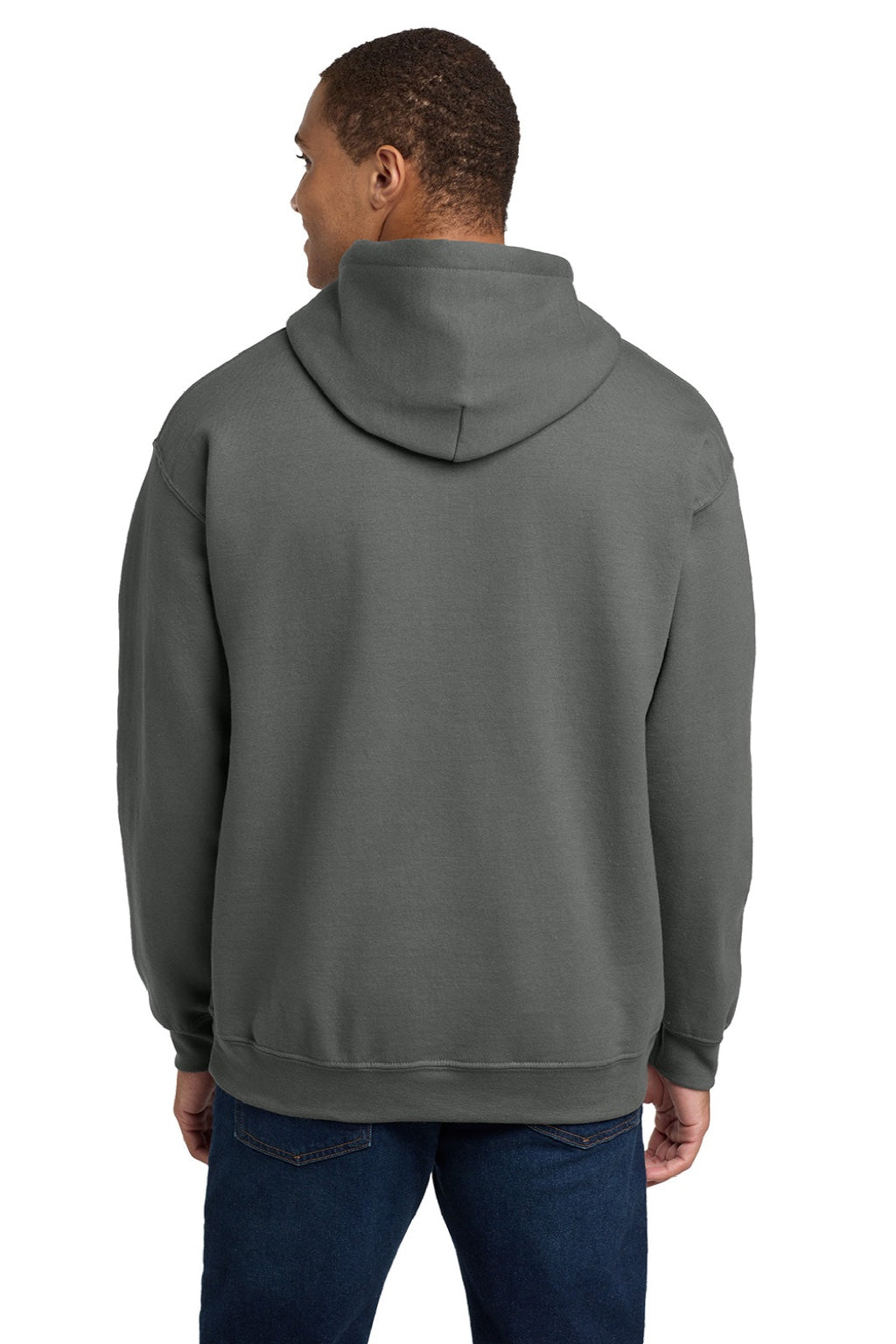Gildan 18500 Mens Pill Resistant Hooded Sweatshirt Hoodie w/ Pouch Pocket Charcoal Grey Model Back