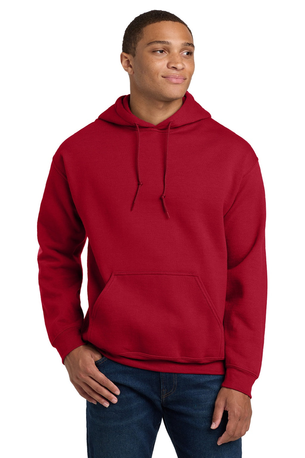 Gildan 18500 Mens Pill Resistant Hooded Sweatshirt Hoodie w/ Pouch Pocket Cherry Red Model Front