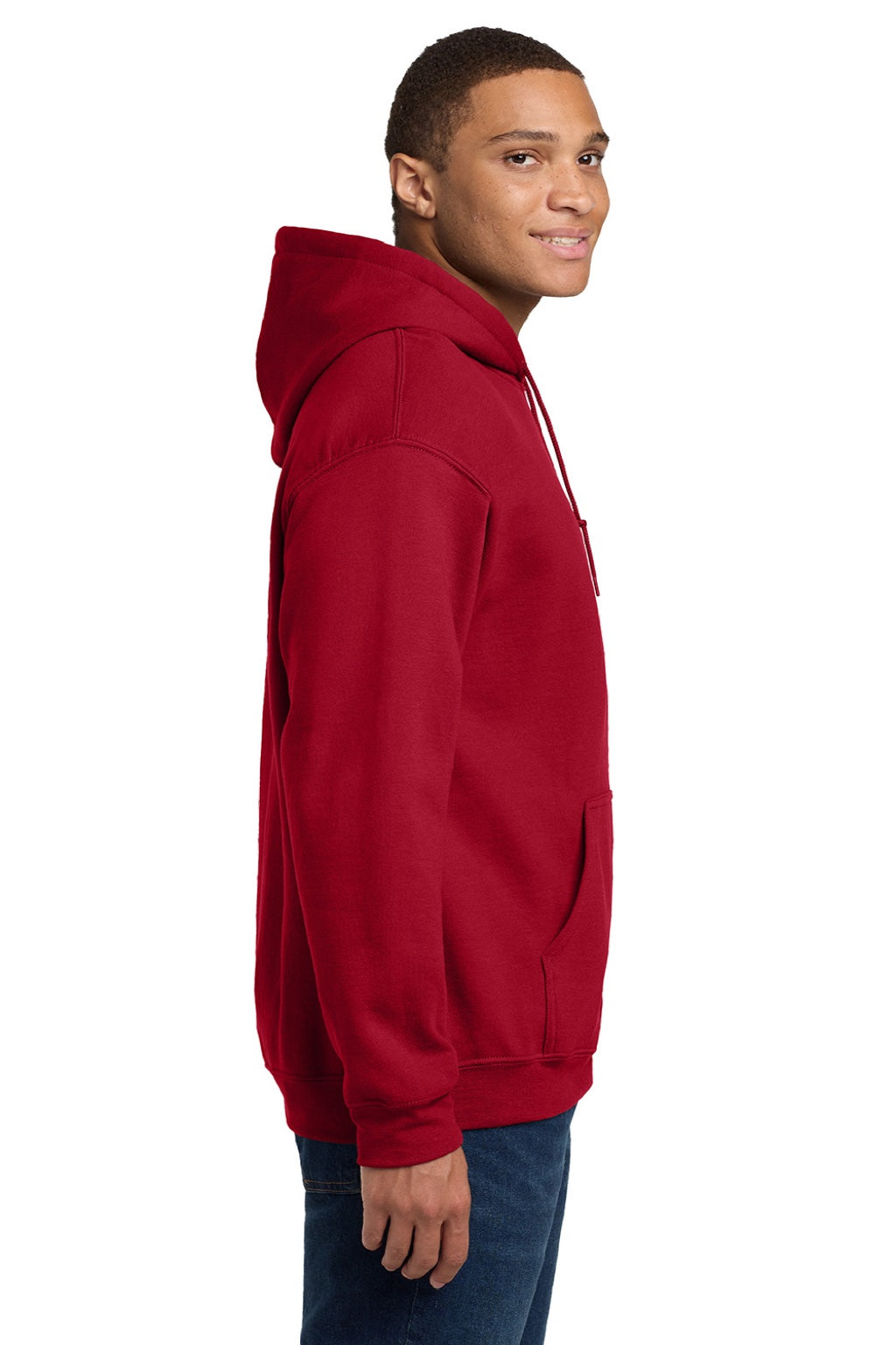 Gildan 18500 Mens Pill Resistant Hooded Sweatshirt Hoodie w/ Pouch Pocket Cherry Red Model Side