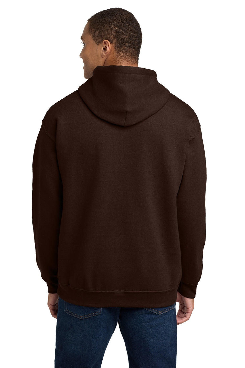 Gildan 18500 Mens Pill Resistant Hooded Sweatshirt Hoodie w/ Pouch Pocket Dark Chocolate Brown Model Back