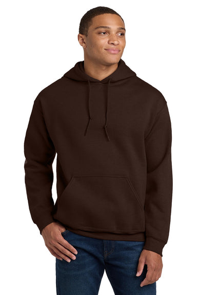 Gildan 18500 Mens Pill Resistant Hooded Sweatshirt Hoodie w/ Pouch Pocket Dark Chocolate Brown Model Front