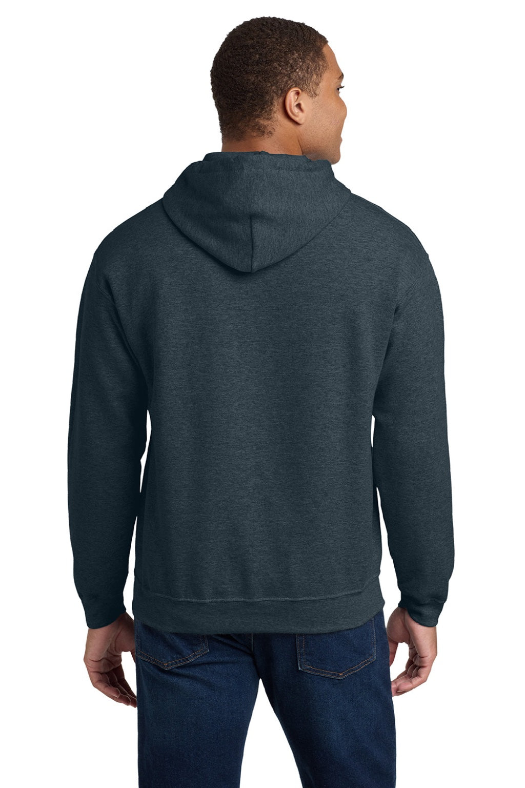 Gildan 18500 Mens Pill Resistant Hooded Sweatshirt Hoodie w/ Pouch Pocket Heather Dark Grey Model Back