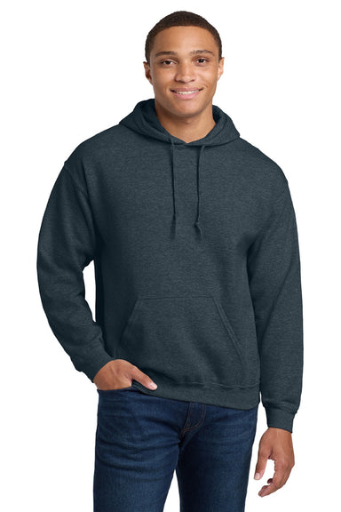 Gildan 18500 Mens Pill Resistant Hooded Sweatshirt Hoodie w/ Pouch Pocket Heather Dark Grey Model Front