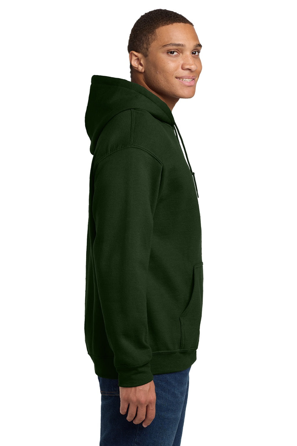 Gildan 18500 Mens Pill Resistant Hooded Sweatshirt Hoodie w/ Pouch Pocket Forest Green Model Side