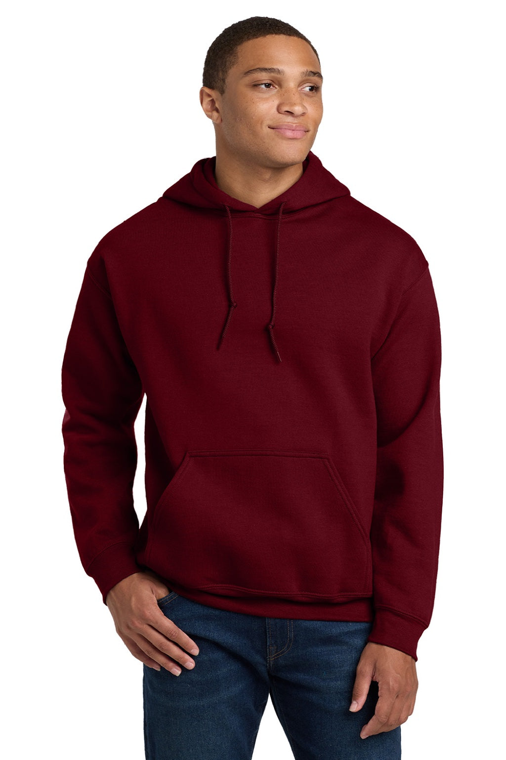 Gildan 18500 Mens Pill Resistant Hooded Sweatshirt Hoodie w/ Pouch Pocket Garnet Red Model Front