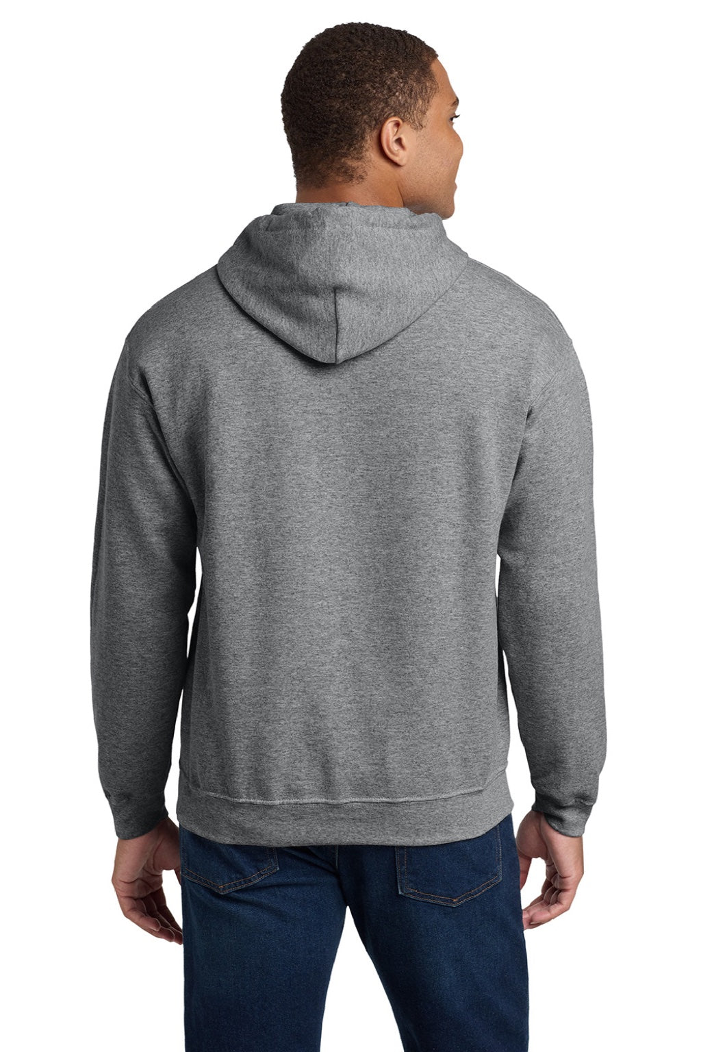 Gildan 18500 Mens Pill Resistant Hooded Sweatshirt Hoodie w/ Pouch Pocket Heather Graphite Grey Model Back