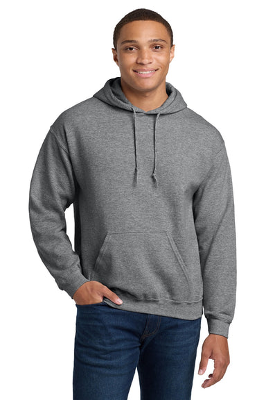 Gildan 18500 Mens Pill Resistant Hooded Sweatshirt Hoodie w/ Pouch Pocket Heather Graphite Grey Model Front