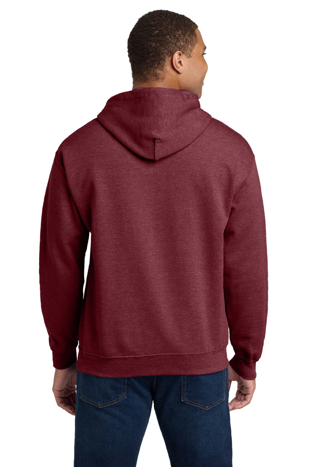 Gildan 18500 Mens Pill Resistant Hooded Sweatshirt Hoodie w/ Pouch Pocket Heather Dark Maroon Model Back