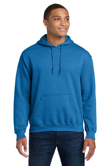 Gildan 18500 Mens Pill Resistant Hooded Sweatshirt Hoodie w/ Pouch Pocket Heather Deep Royal Blue Model Front