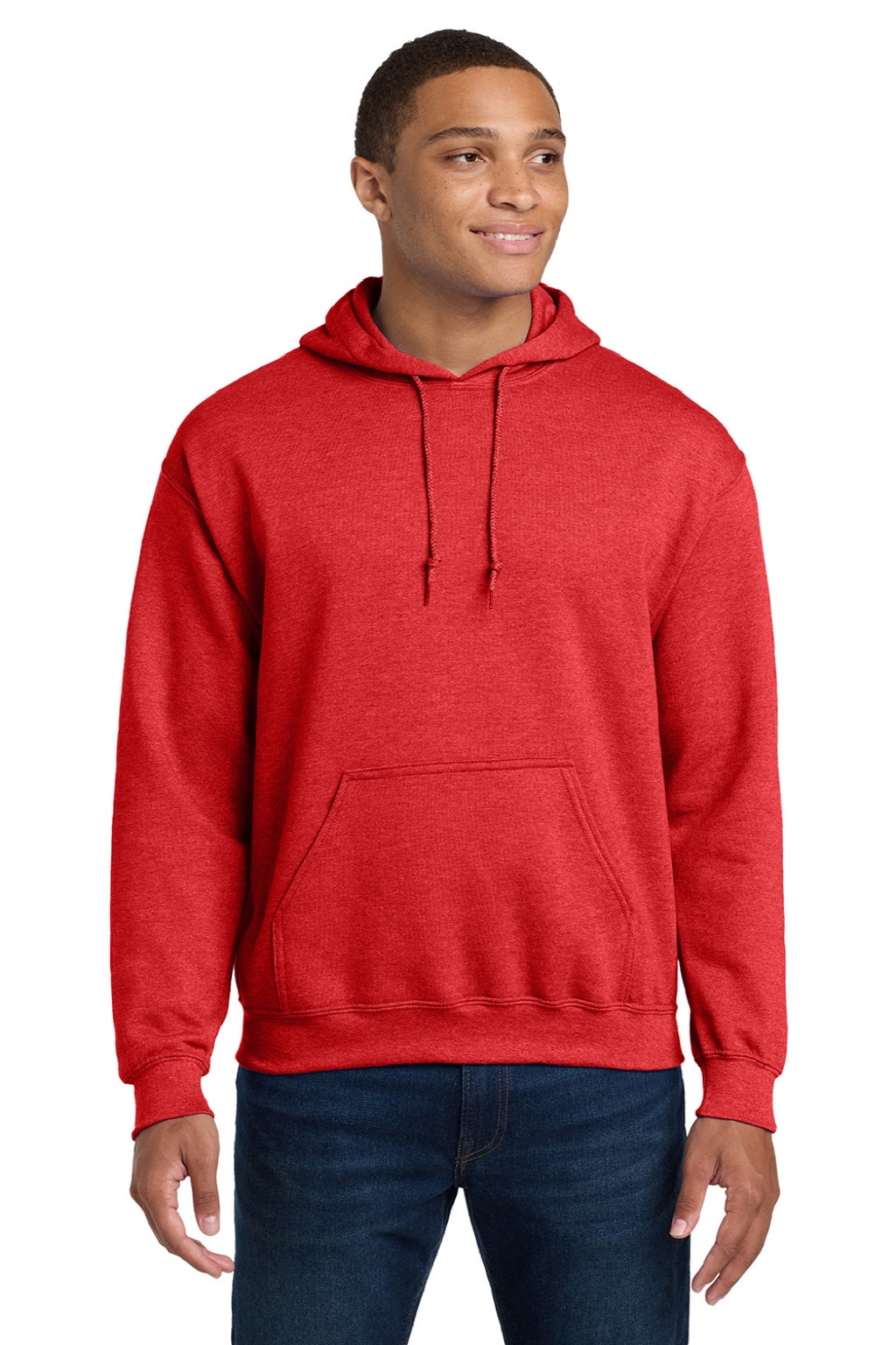 Gildan 18500 Mens Pill Resistant Hooded Sweatshirt Hoodie w/ Pouch Pocket Heather Scarlet Red Model Front