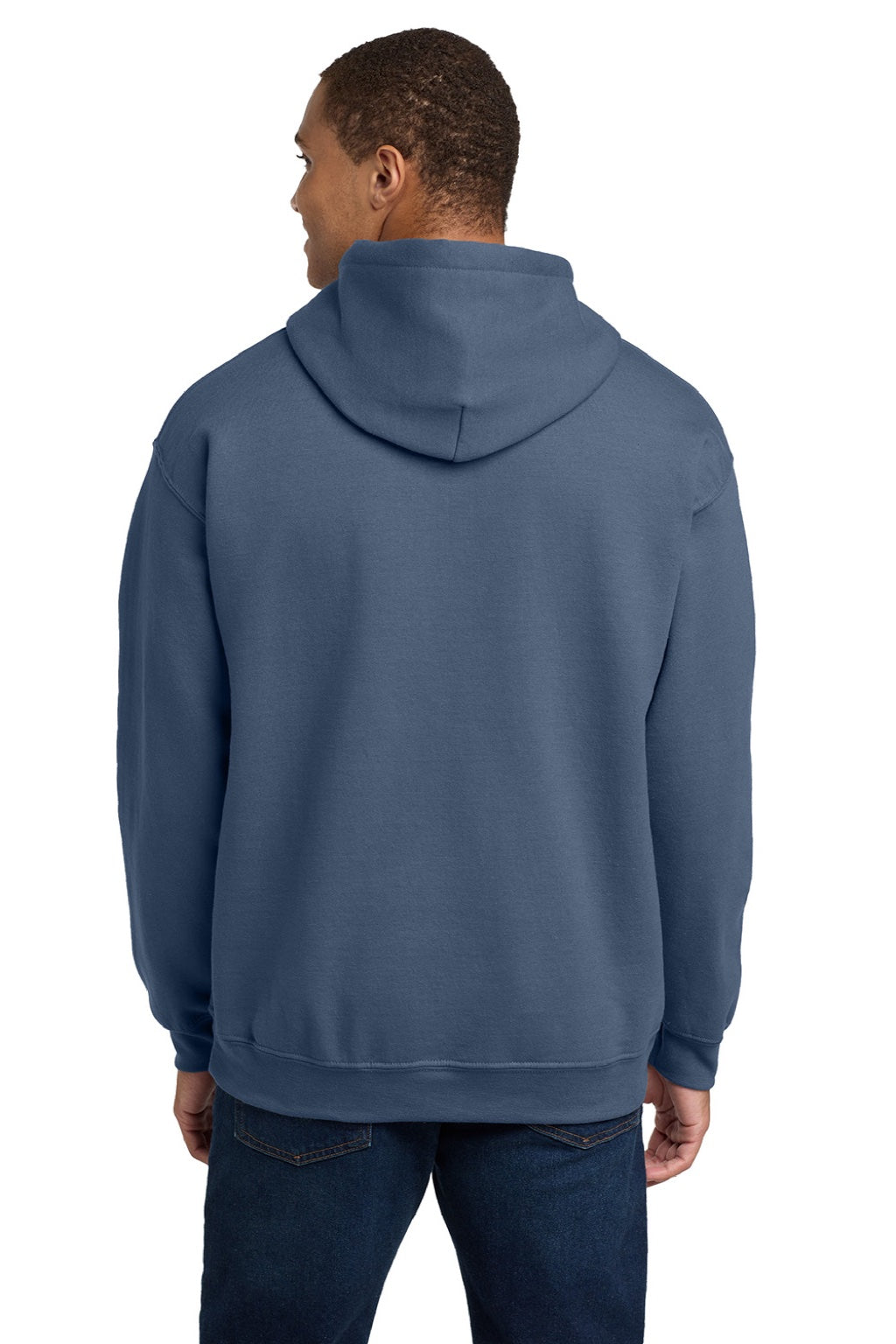 Gildan 18500 Mens Pill Resistant Hooded Sweatshirt Hoodie w/ Pouch Pocket Indigo Blue Model Back
