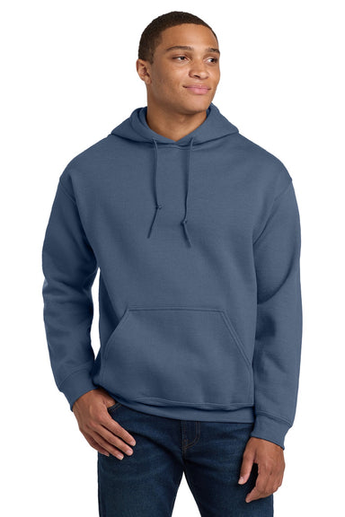 Gildan 18500 Mens Pill Resistant Hooded Sweatshirt Hoodie w/ Pouch Pocket Indigo Blue Model Front