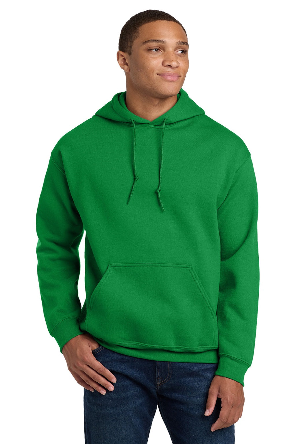 Gildan 18500 Mens Pill Resistant Hooded Sweatshirt Hoodie w/ Pouch Pocket Irish Green Model Front