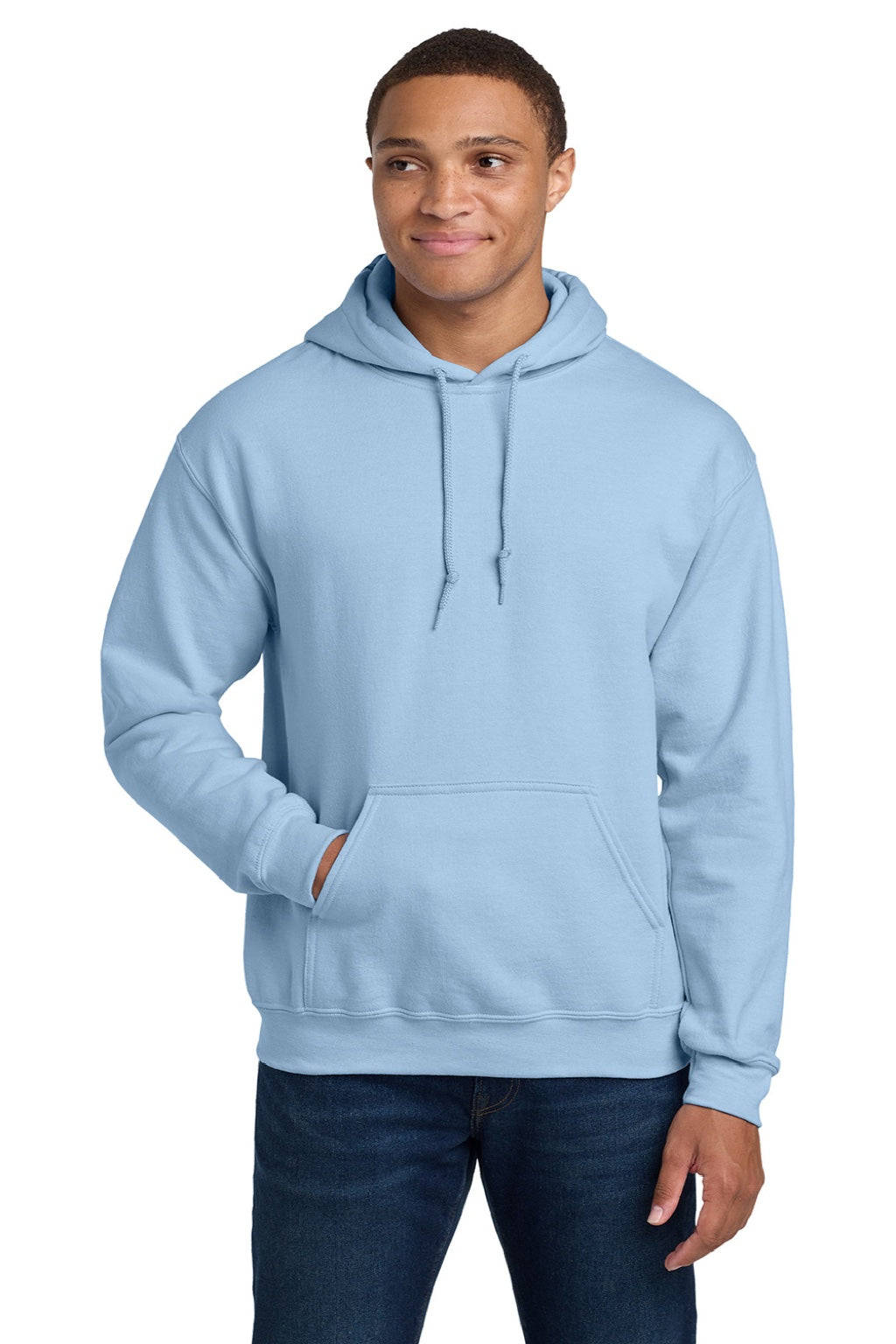 Gildan 18500 Mens Pill Resistant Hooded Sweatshirt Hoodie w/ Pouch Pocket Light Blue Model Front