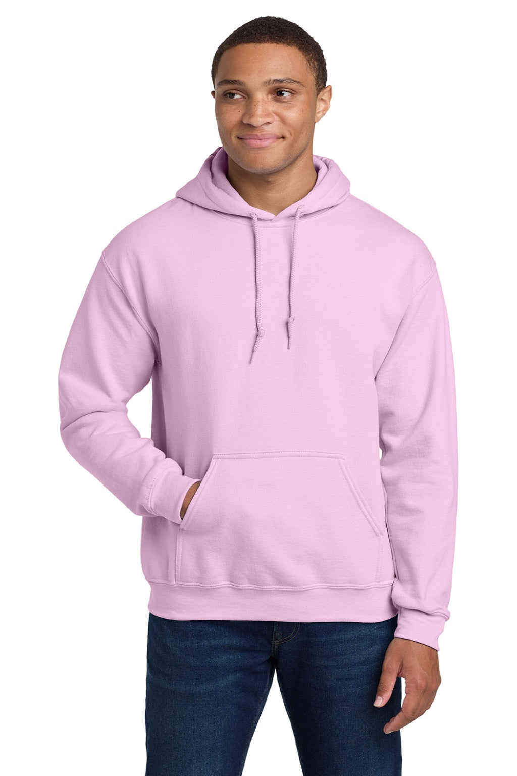 Gildan 18500 Mens Pill Resistant Hooded Sweatshirt Hoodie w/ Pouch Pocket Light Pink Model Front